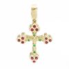 Picture of 14k Yellow Gold Bezel Set Ruby & Emerald Cross Pendant