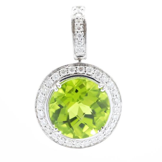 Picture of 18k White Gold Round Peridot & Diamond Halo Pendant