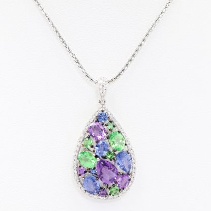 Picture of 14k White Gold Diamond, Sapphire, Tsavorite Garnet, & Amethyst Pendant