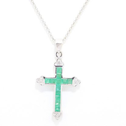 Picture of 14k White Gold Diamond & Emerald Cross Pendant