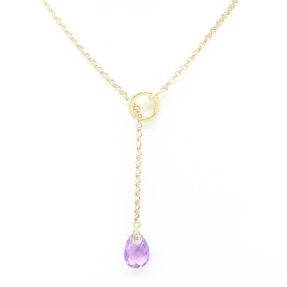 Picture of 14k Yellow Gold Briolette Drop Amethyst & Diamond Necklace