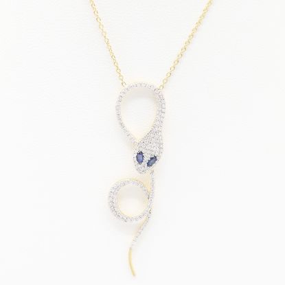 Picture of 14k Two Tone Gold Pavé Set Diamond & Sapphire Snake Necklace