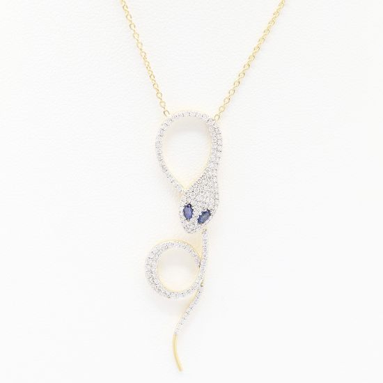 Picture of 14k Two Tone Gold Pavé Set Diamond & Sapphire Snake Necklace