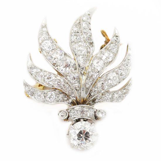Picture of Antique 14k Yellow Gold & Platinum Diamond Brooch