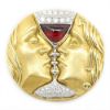 Picture of Henryk Kaston 18K Yellow Gold After Dali Tristan and Isolde Diamond Garnet Brooch