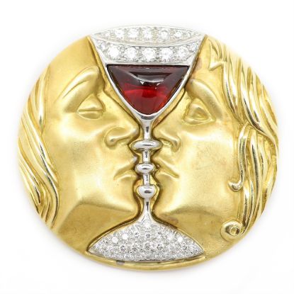 Picture of Henryk Kaston 18K Yellow Gold After Dali Tristan and Isolde Diamond Garnet Brooch