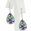 Picture of 14k White Gold Diamond, Sapphire, Tsavorite Garnet, & Amethyst Dangling Earrings