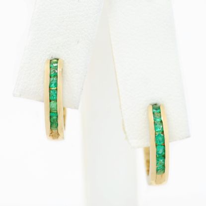 Picture of 14k Yellow Gold Emerald Hoop Earrings