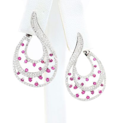 Picture of 14k White Gold Diamond & Ruby Earrings