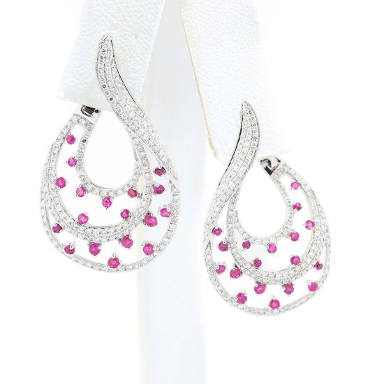 Picture of 14k White Gold Diamond & Ruby Earrings
