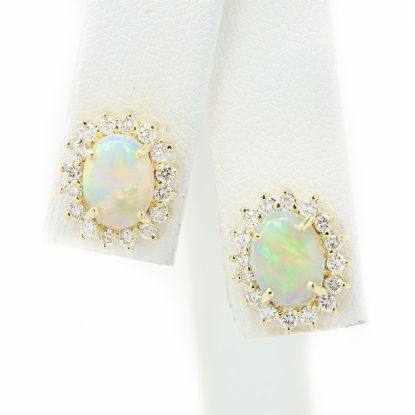 Picture of 14k Yellow Gold Crystal Opal & Diamond Halo Stud Earrings