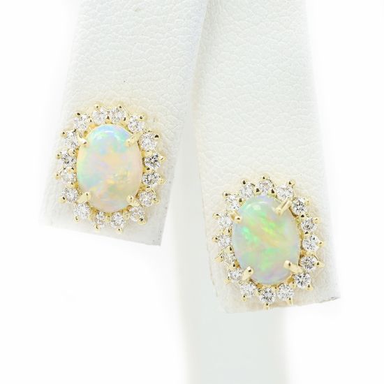 Picture of 14k Yellow Gold Crystal Opal & Diamond Halo Stud Earrings