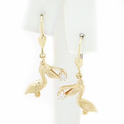 Picture of 14k Yellow Gold Dangling Diamond Pelican Earrings