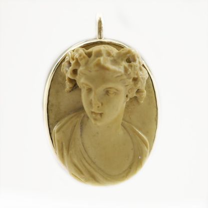 Picture of Antique 14k Victorian 'Grand Tour' Carved Lava & High Relief Cameo Pendant